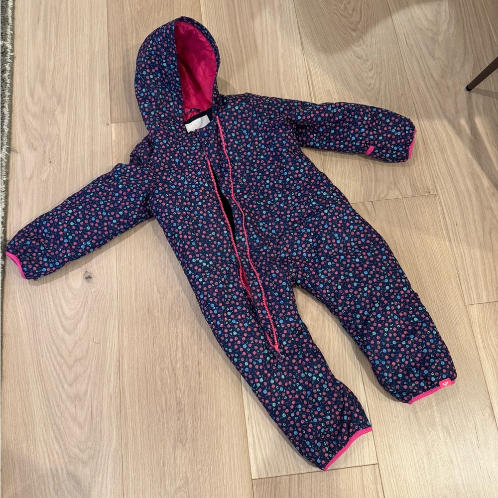 Kids One Piece Snowsuit - Navy with Pink Accents